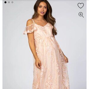 Pinkblush Light Pink Floral Embroidered Mesh Maternity Evening Gown